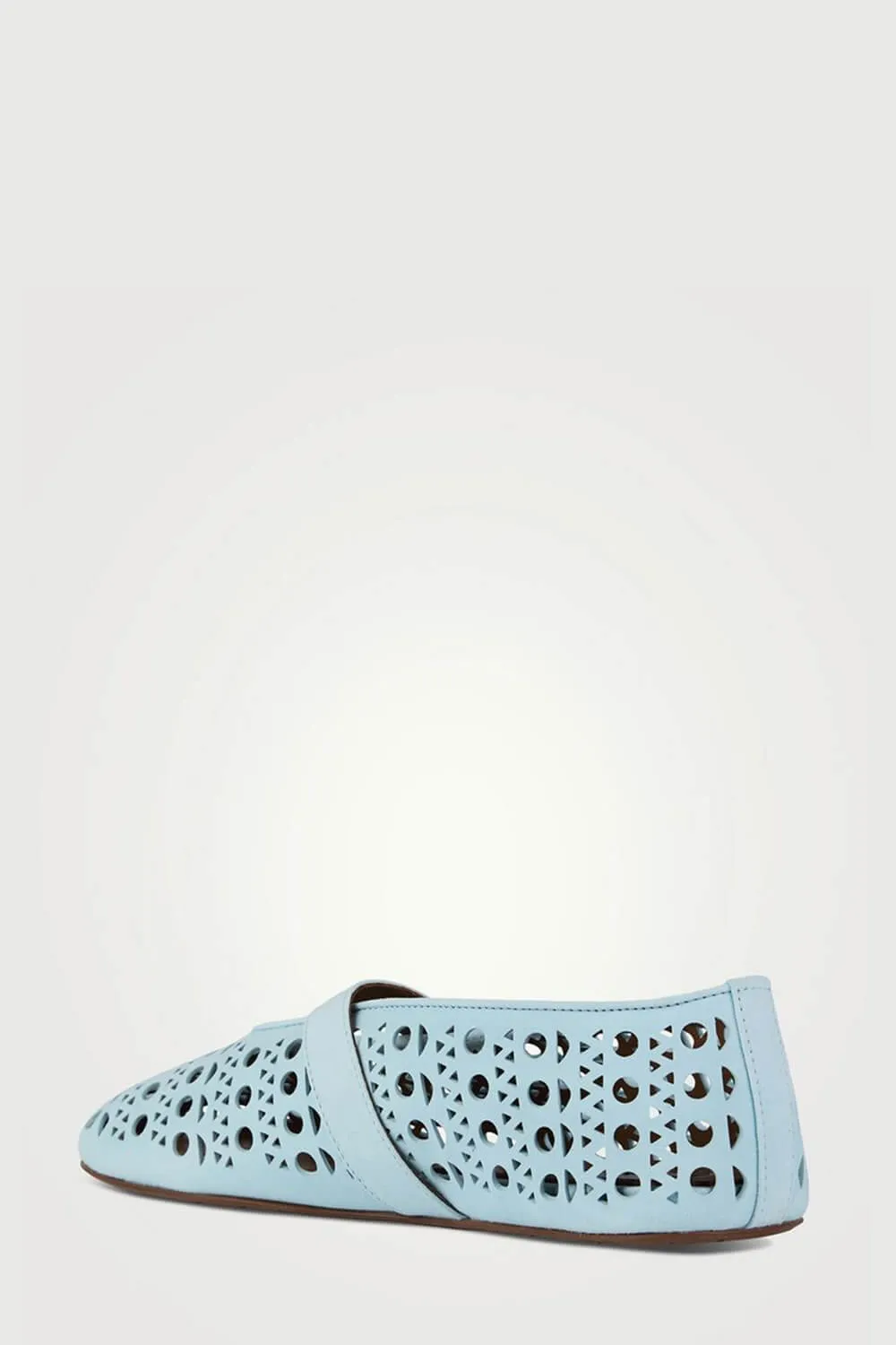 Faux Leather Laser-Cut Buckled Ballet Flats - Light Blue
