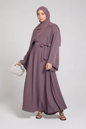 Flared Sleeve Umbrella Cut Closed Abaya - Twilight Mauve