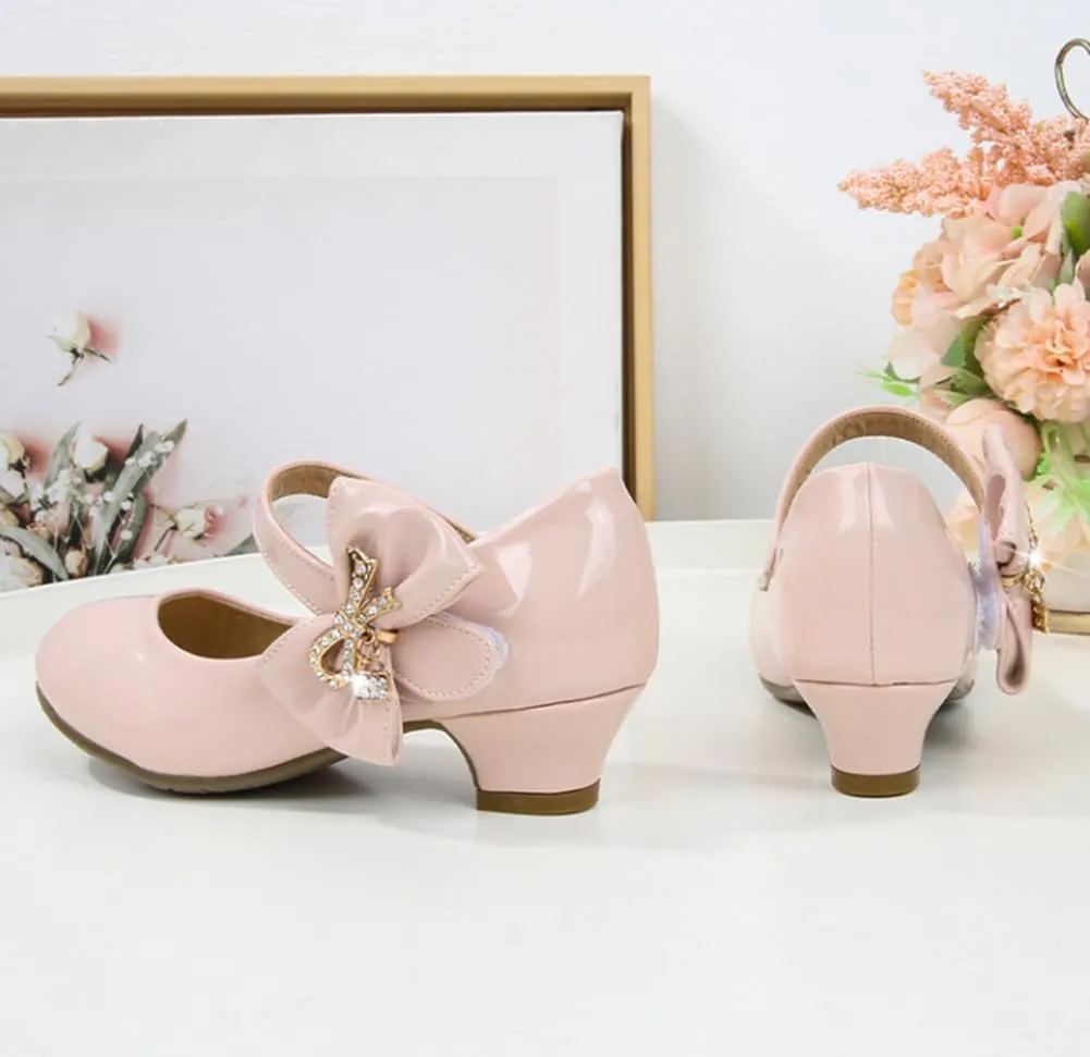 Girls Low Heel Princess Mary Jane Pumps Flower Wedding Party Glitter Dress Shoes