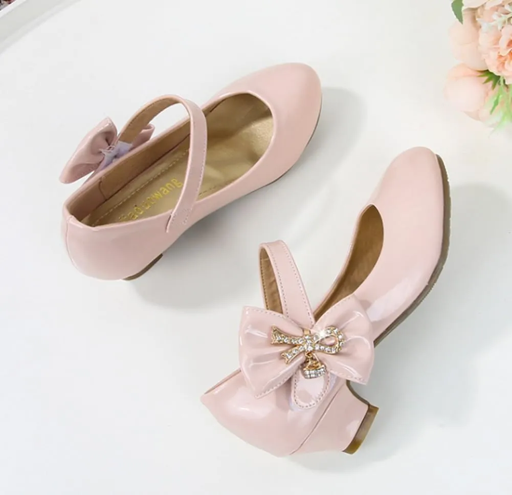 Girls Low Heel Princess Mary Jane Pumps Flower Wedding Party Glitter Dress Shoes