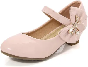 Girls Low Heel Princess Mary Jane Pumps Flower Wedding Party Glitter Dress Shoes