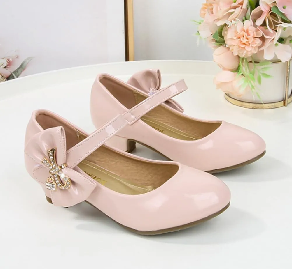 Girls Low Heel Princess Mary Jane Pumps Flower Wedding Party Glitter Dress Shoes