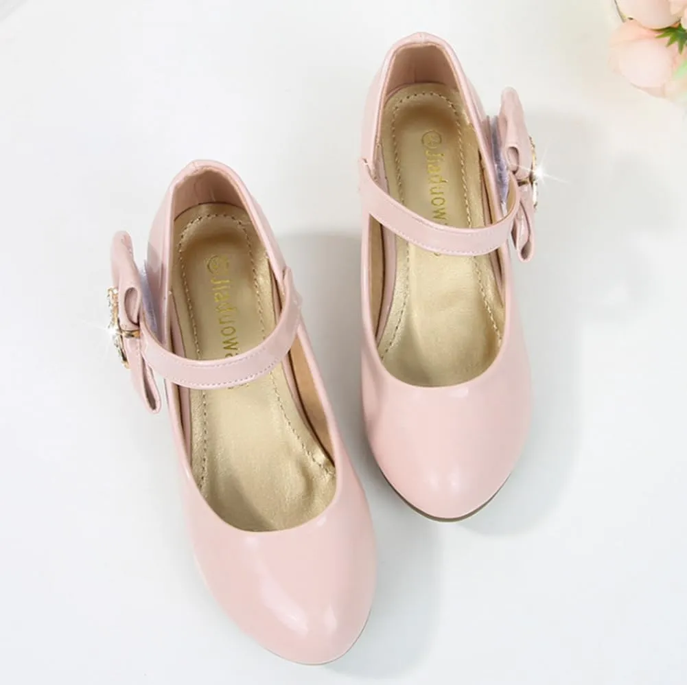 Girls Low Heel Princess Mary Jane Pumps Flower Wedding Party Glitter Dress Shoes