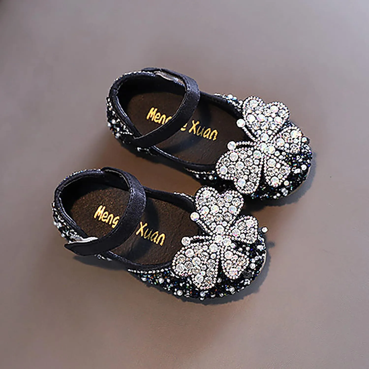 Girl's Mary Jane Bow Elastic Strap Ballerina Flat Flower Bridesmaids Heels Glitter Shoes Baptism Dress Shoes