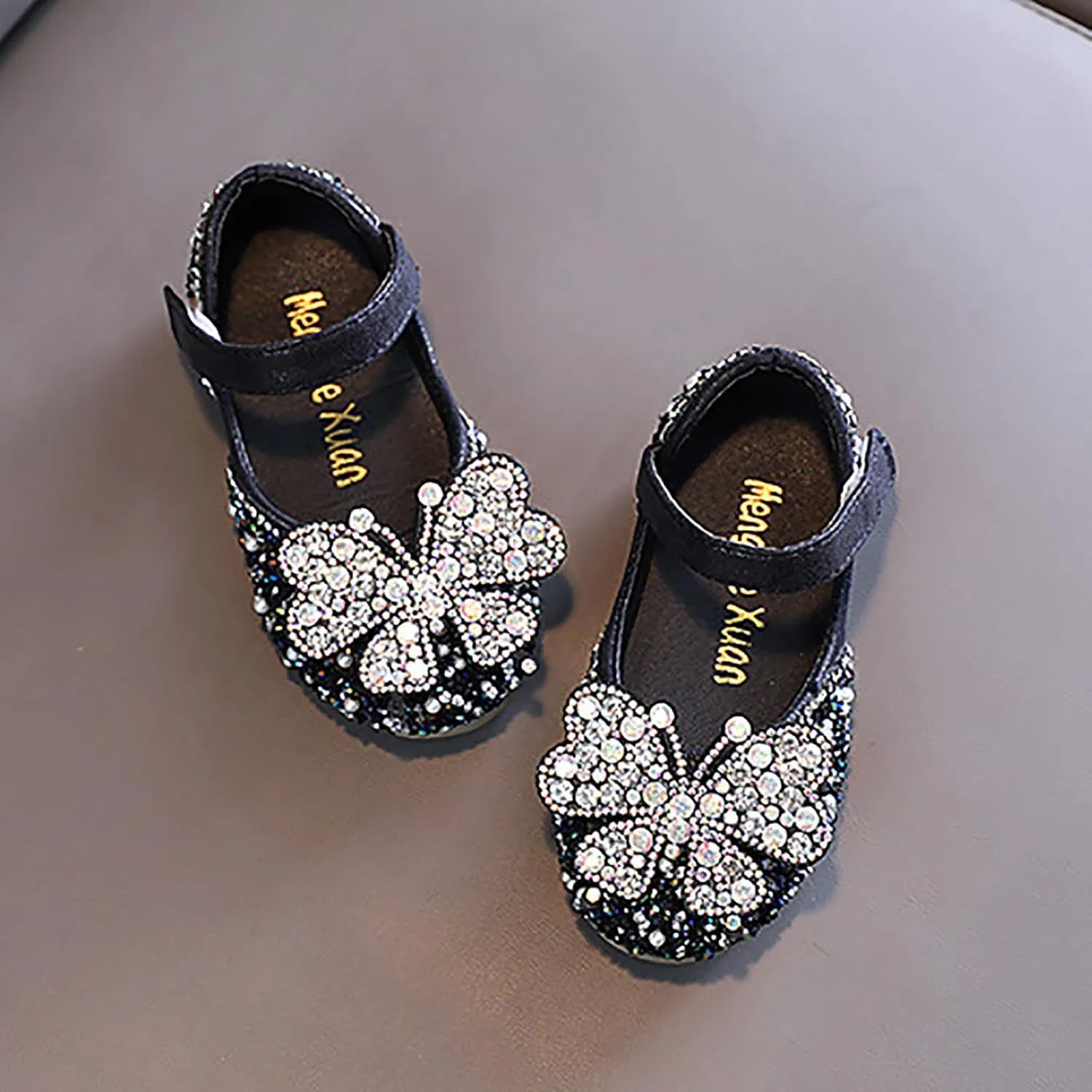 Girl's Mary Jane Bow Elastic Strap Ballerina Flat Flower Bridesmaids Heels Glitter Shoes Baptism Dress Shoes