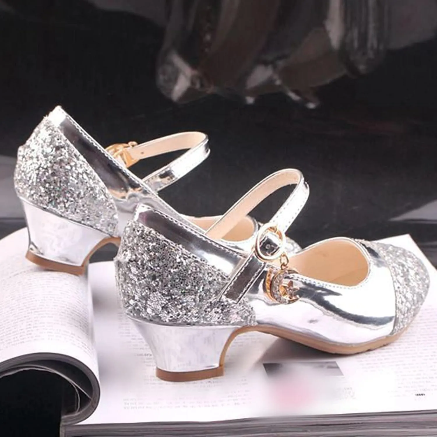 Girls Mary Jane Dress Shoes Rhinestones Sparkle Flower Girl Wedding Low Heels Toddler Girls Pump Dress Shoes for Girls