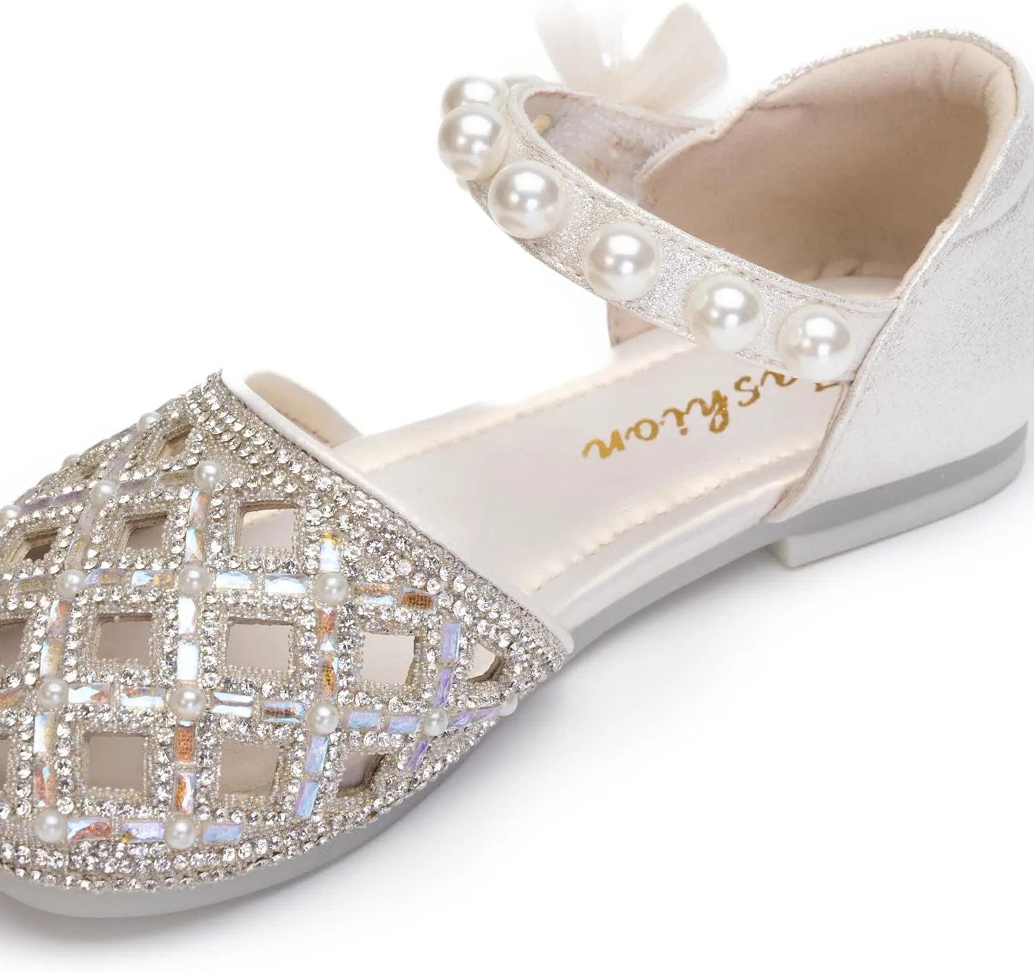 Girls Princess Dress Shoes with Pearls and Glitter  Flat Party Shoes for Toddlers & Little Kids  Sparkly Closed-Toe Mary Janes for Wedding or Birthday