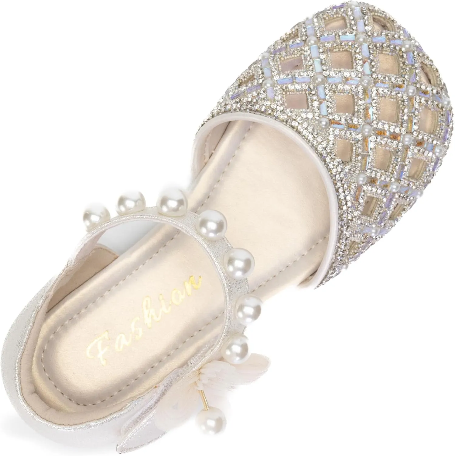 Girls Princess Dress Shoes with Pearls and Glitter  Flat Party Shoes for Toddlers & Little Kids  Sparkly Closed-Toe Mary Janes for Wedding or Birthday