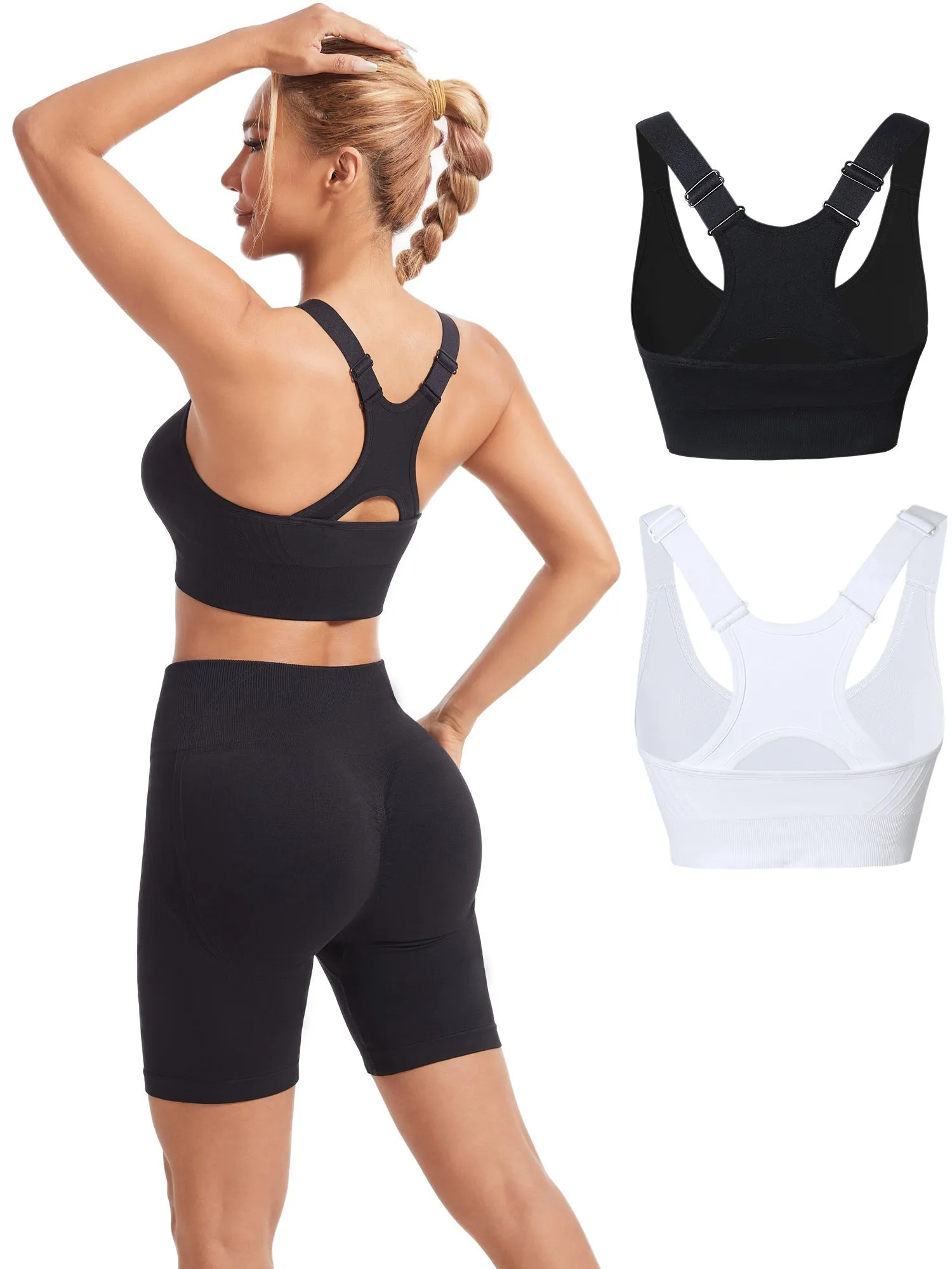 Hanerdun Womens Racerback Padded Sports Bras Adjustable Yoga Workout Bra