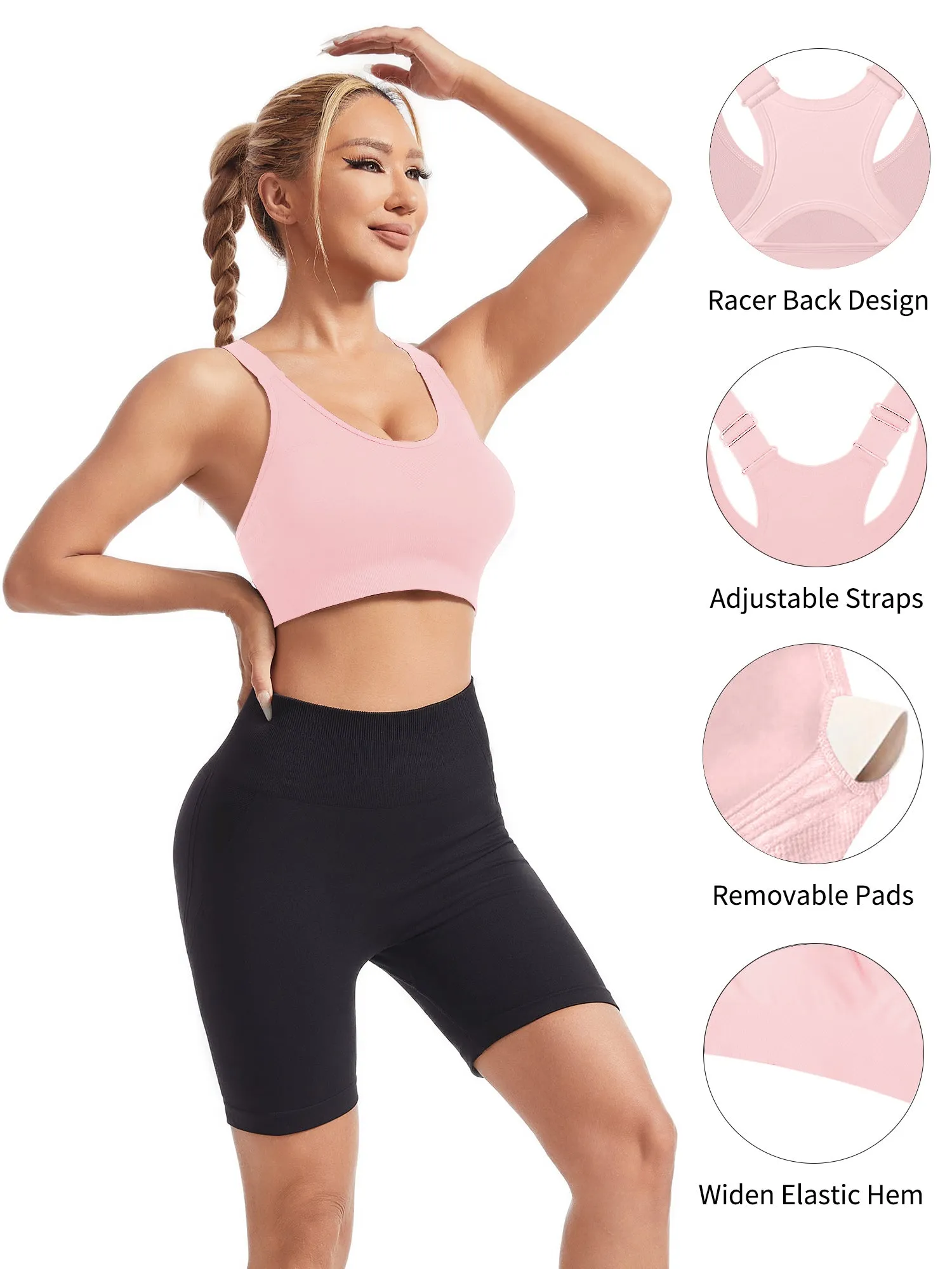 Hanerdun Womens Racerback Padded Sports Bras Adjustable Yoga Workout Bra