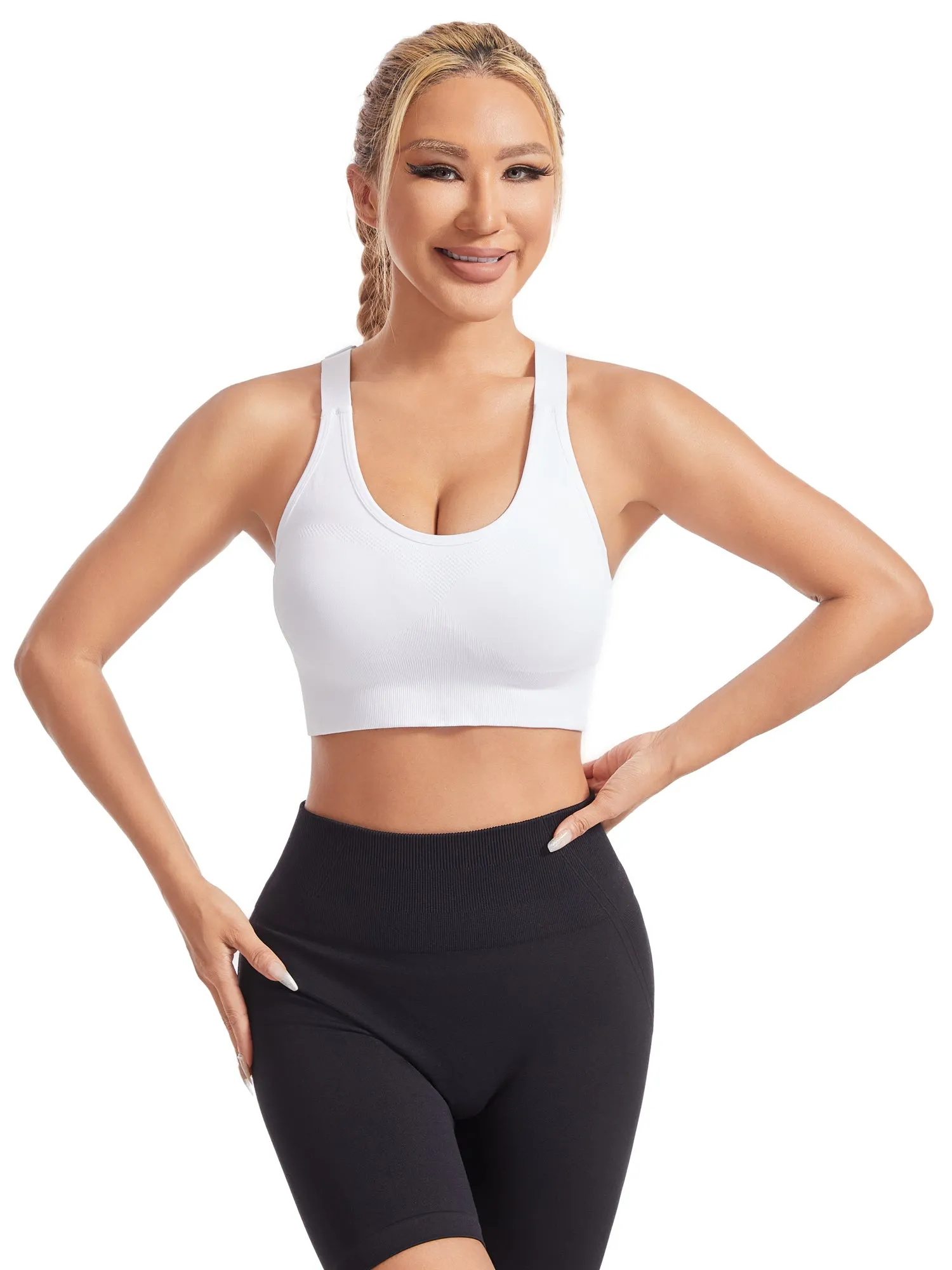Hanerdun Womens Racerback Padded Sports Bras Adjustable Yoga Workout Bra