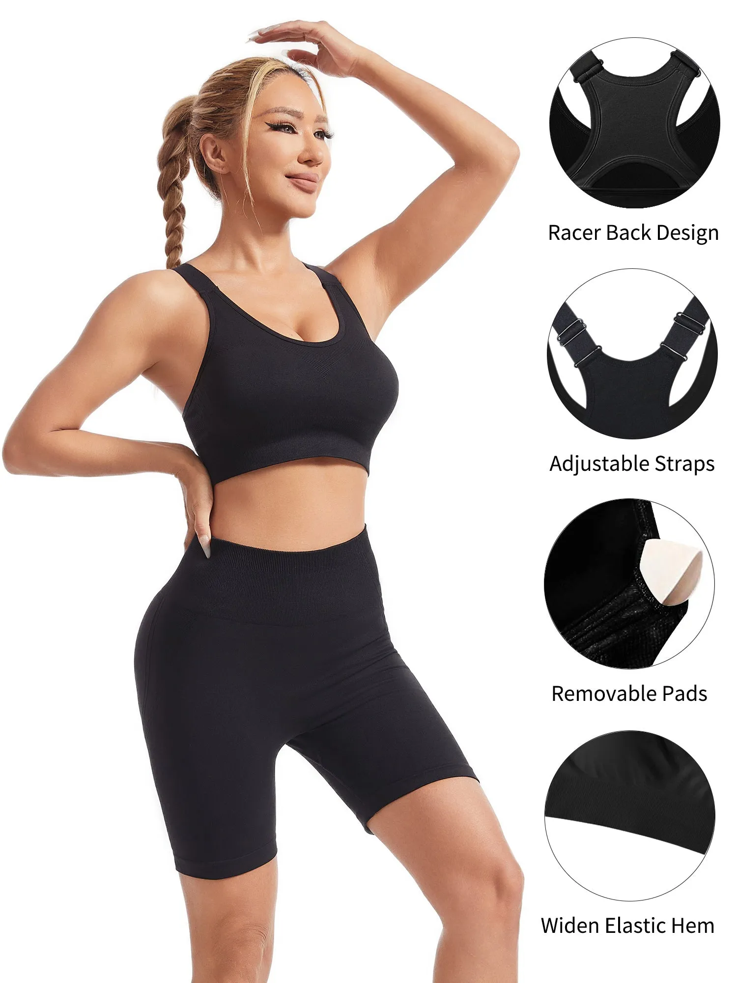 Hanerdun Womens Racerback Padded Sports Bras Adjustable Yoga Workout Bra