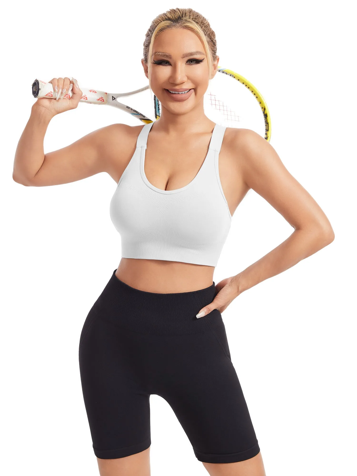Hanerdun Womens Racerback Padded Sports Bras Adjustable Yoga Workout Bra