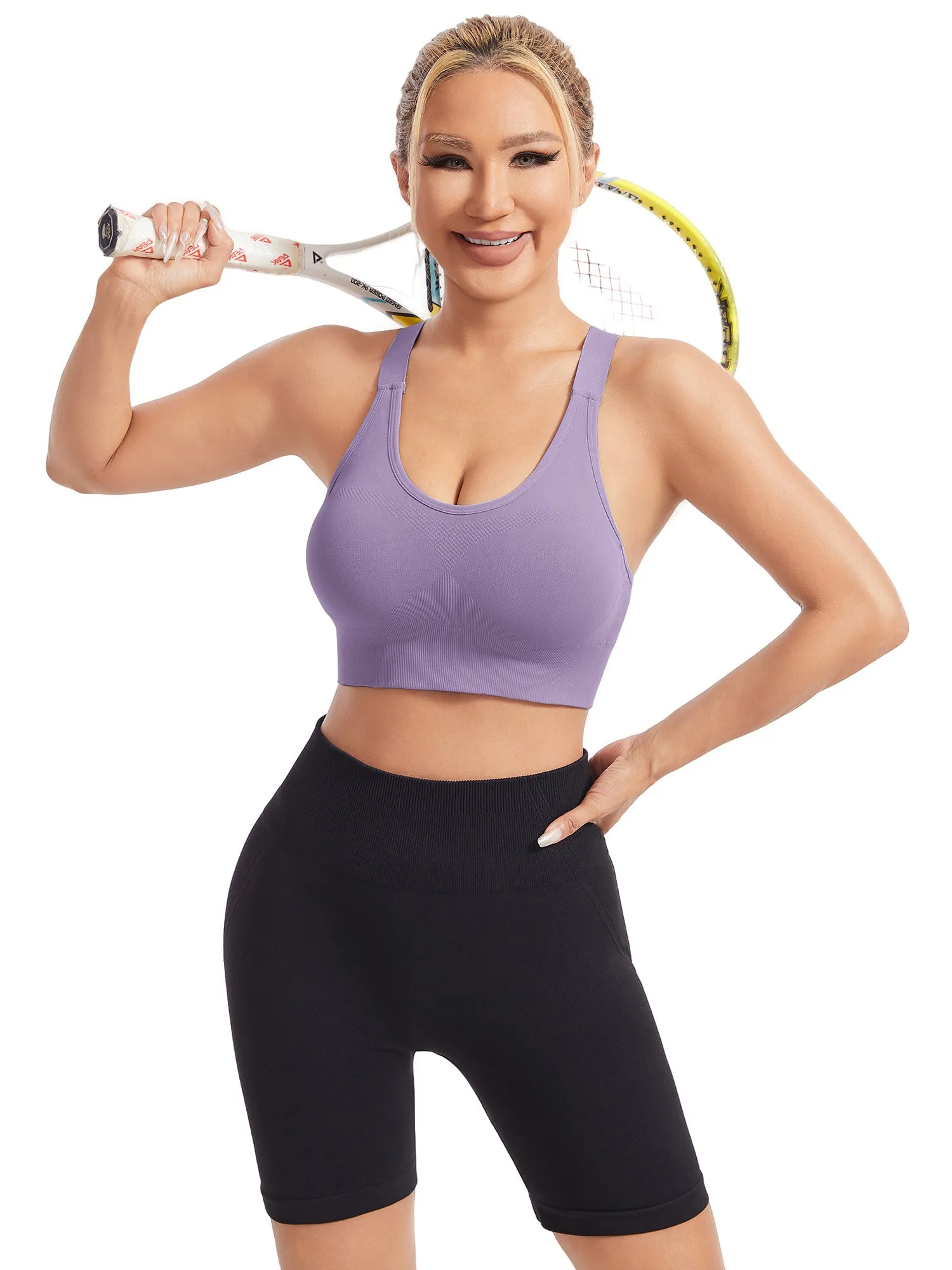 Hanerdun Womens Racerback Padded Sports Bras Adjustable Yoga Workout Bra