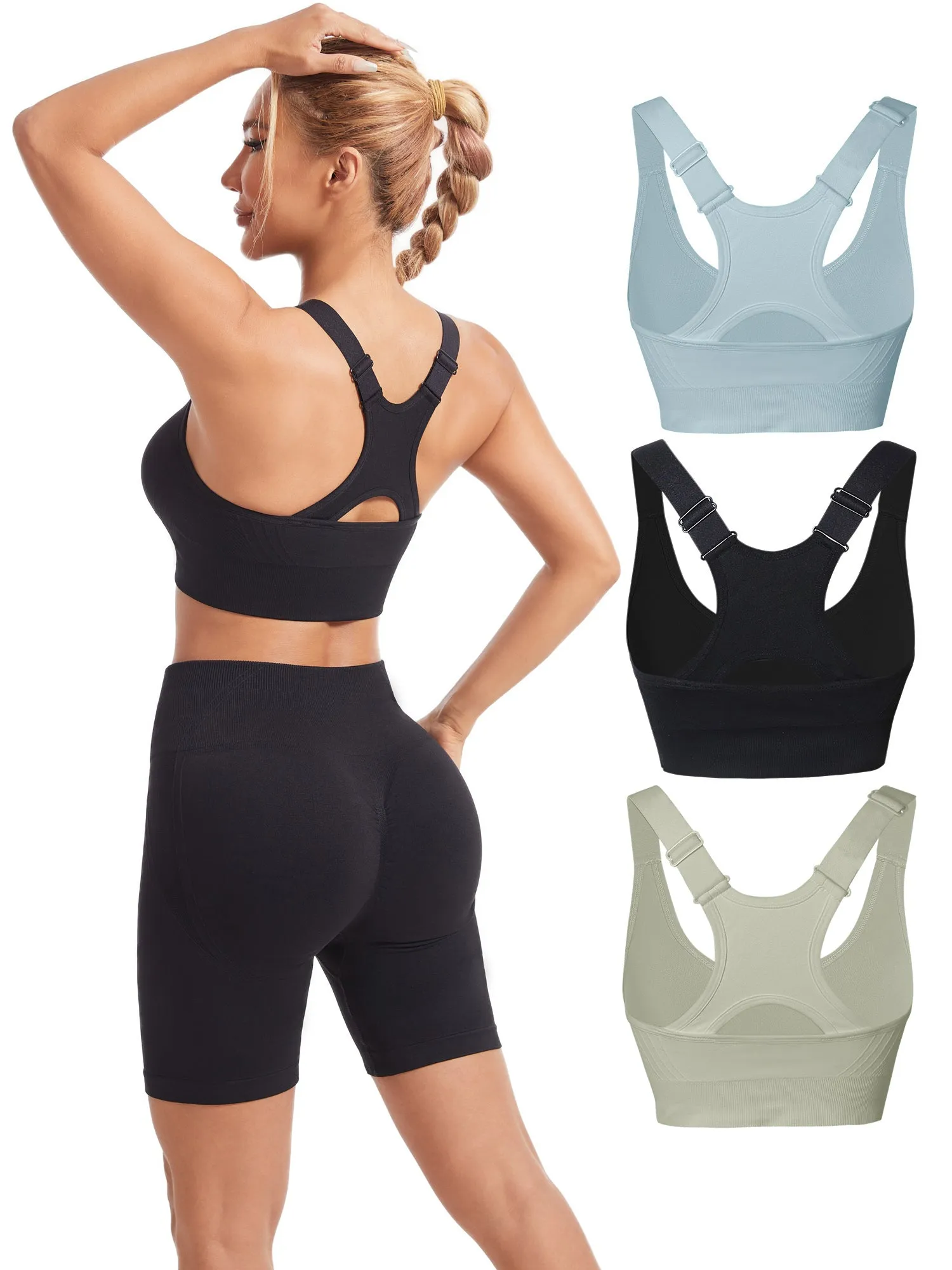 Hanerdun Womens Racerback Padded Sports Bras Adjustable Yoga Workout Bra
