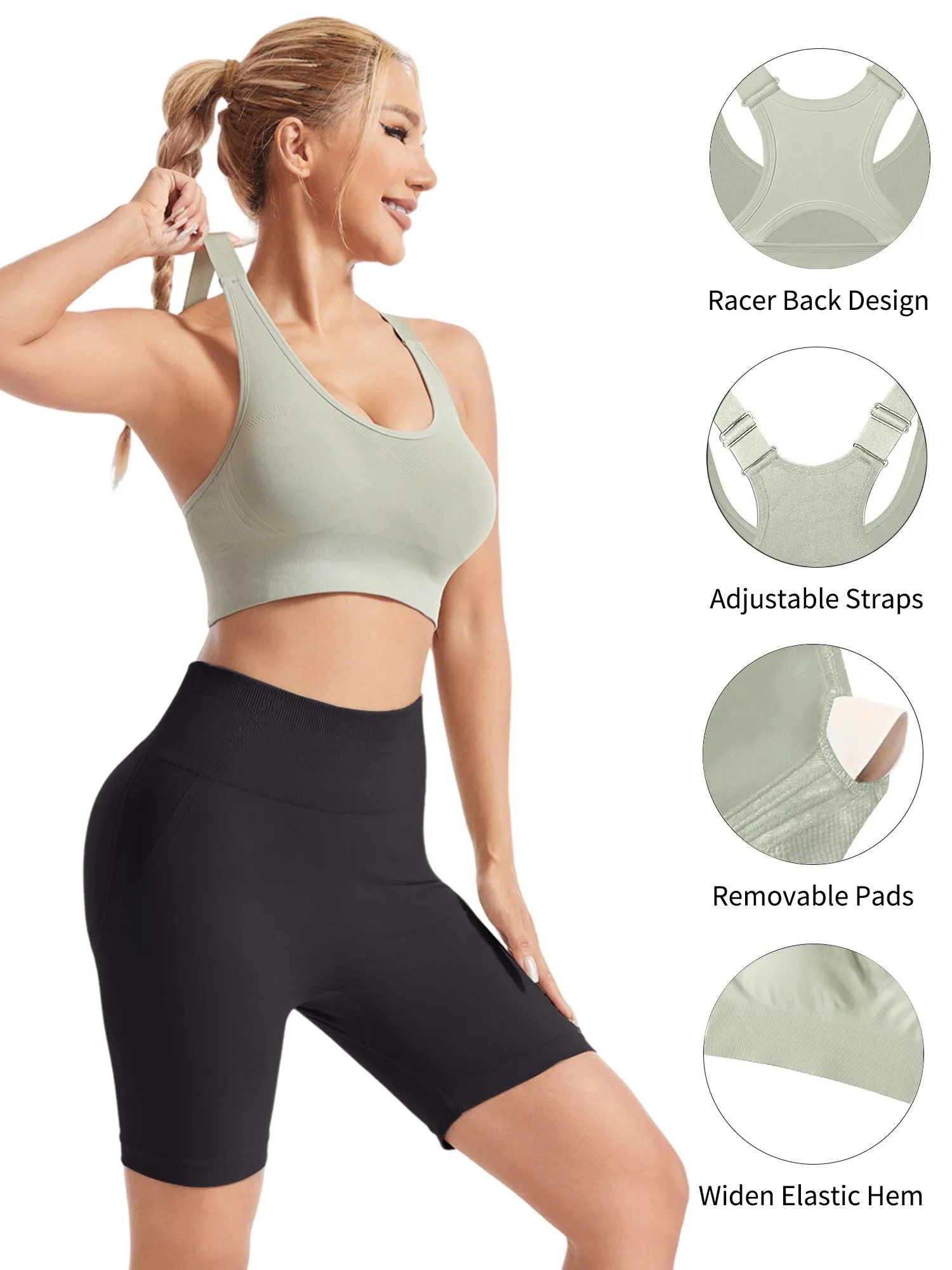 Hanerdun Womens Racerback Padded Sports Bras Adjustable Yoga Workout Bra