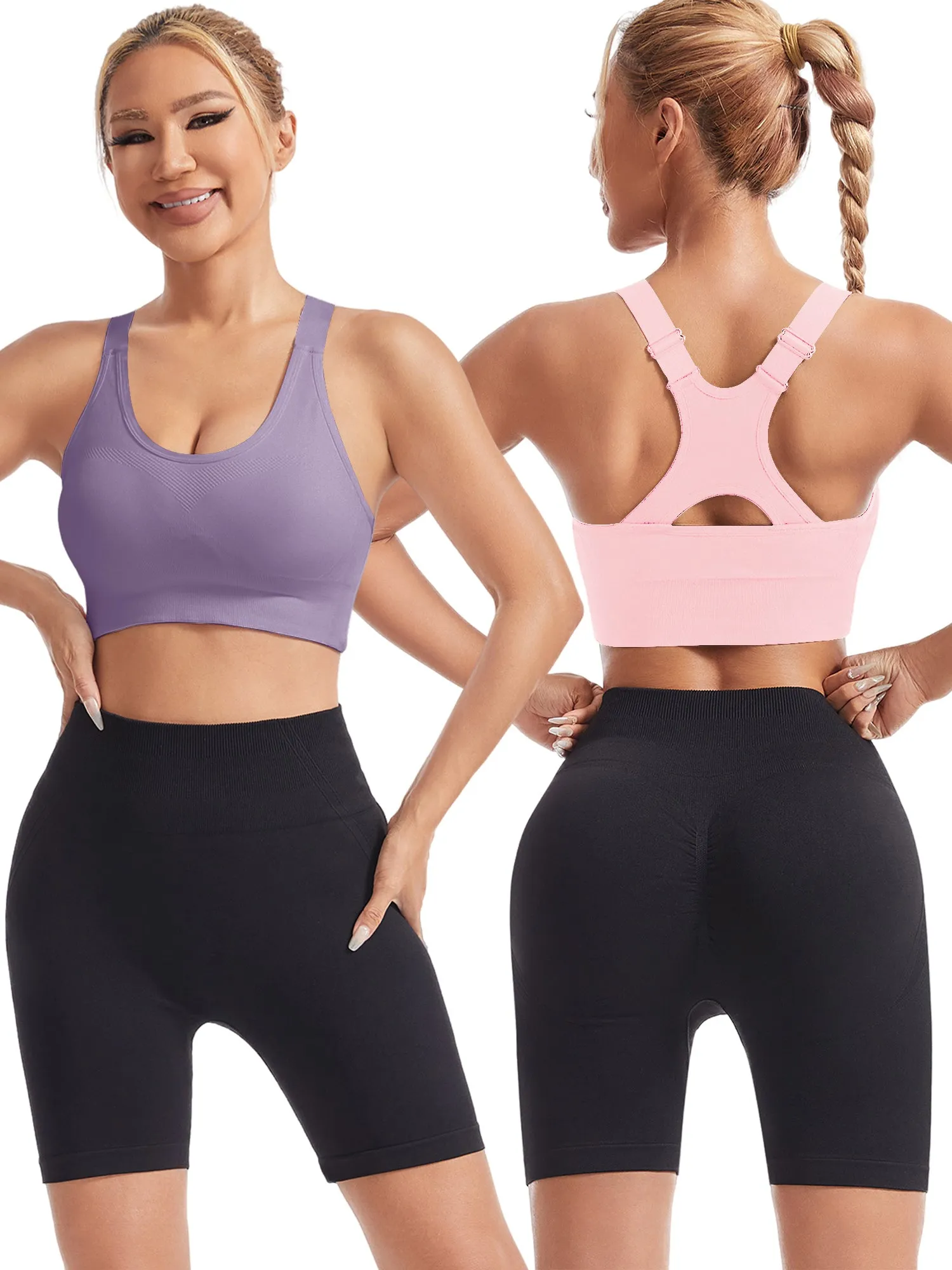 Hanerdun Womens Racerback Padded Sports Bras Adjustable Yoga Workout Bra