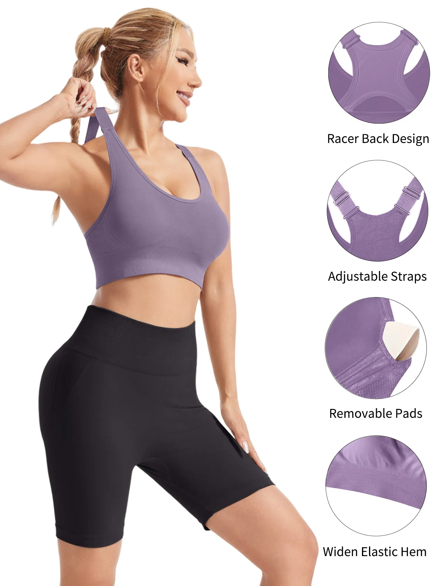 Hanerdun Womens Racerback Padded Sports Bras Adjustable Yoga Workout Bra