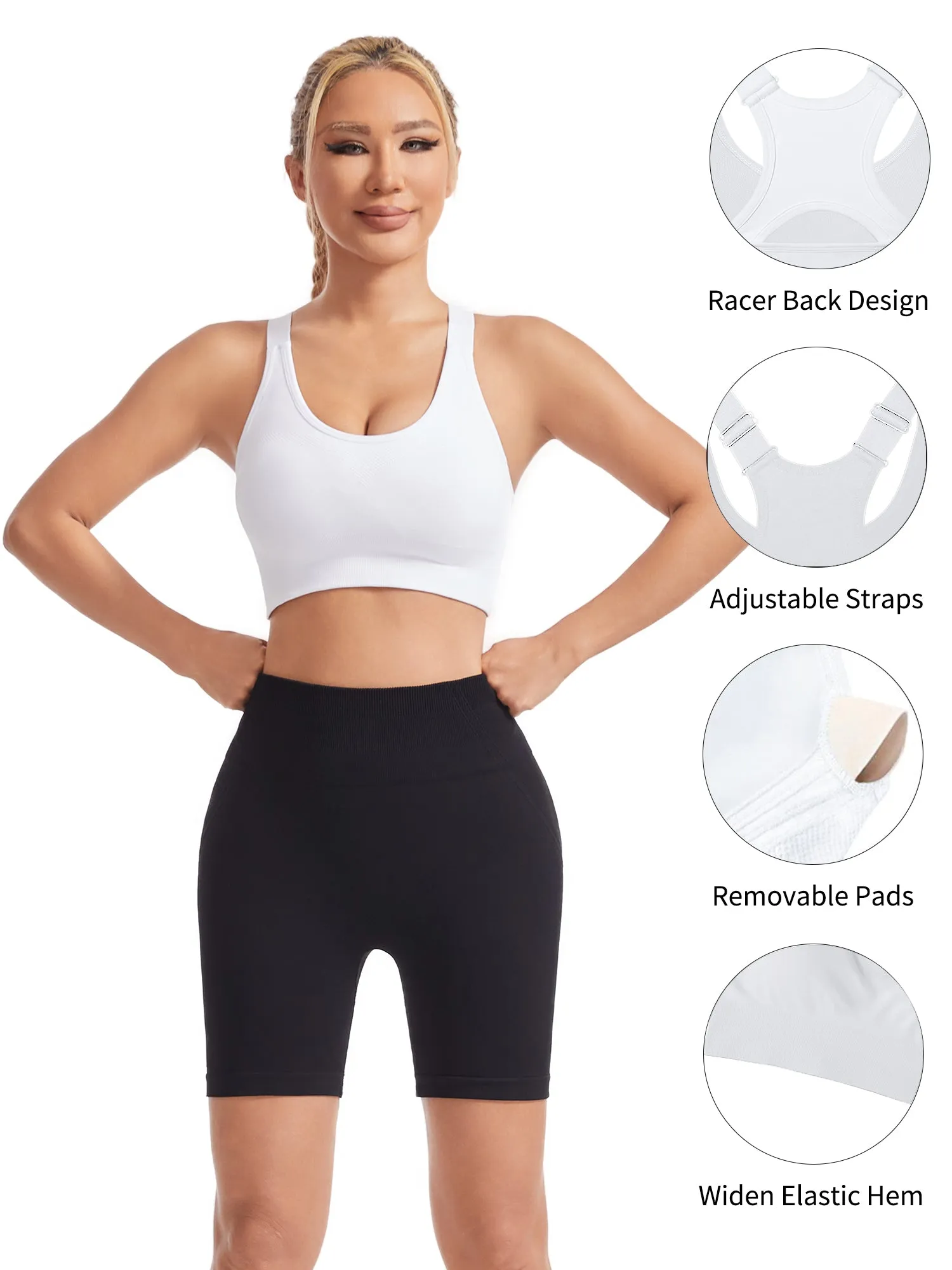 Hanerdun Womens Racerback Padded Sports Bras Adjustable Yoga Workout Bra