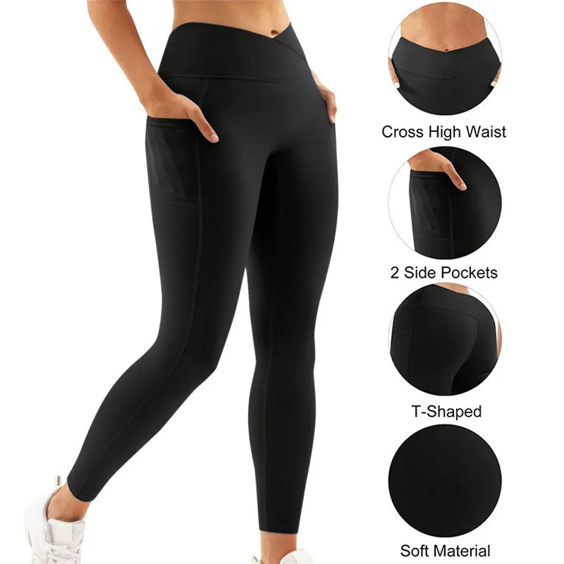 Hanerdun Yoga Pants for Women Running Leggings Female Pocket Workout Bottom High Waist Activewear