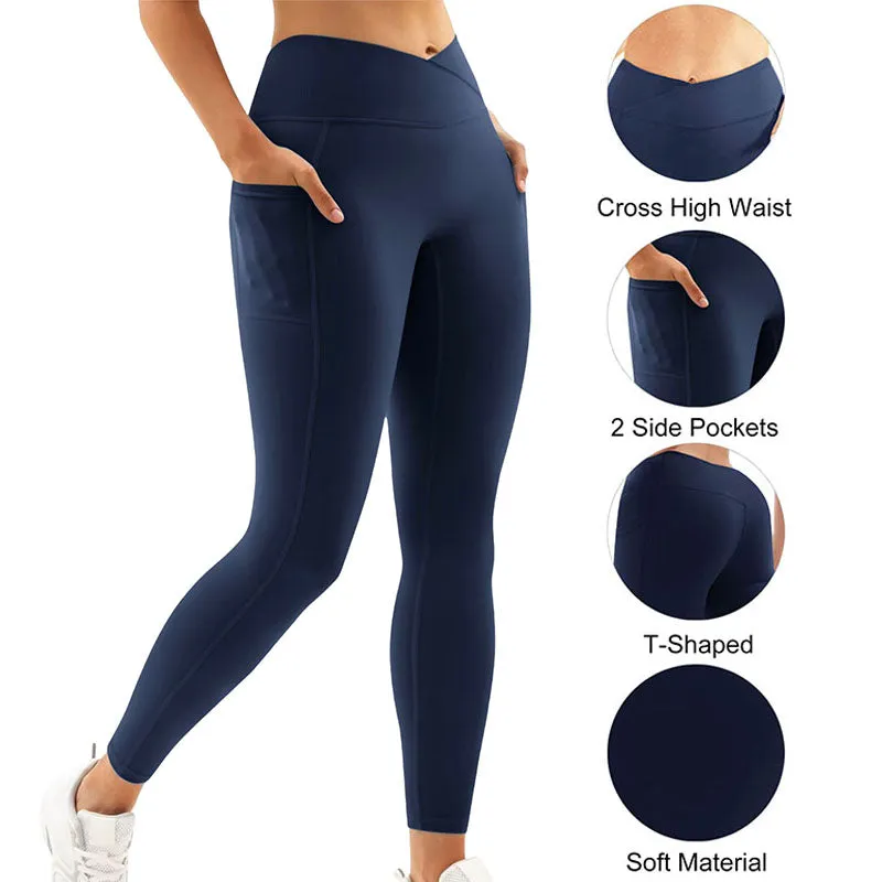 Hanerdun Yoga Pants for Women Running Leggings Female Pocket Workout Bottom High Waist Activewear