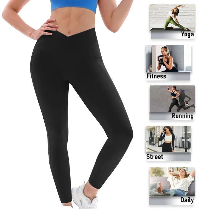 Hanerdun Yoga Pants for Women Running Leggings Female Pocket Workout Bottom High Waist Activewear