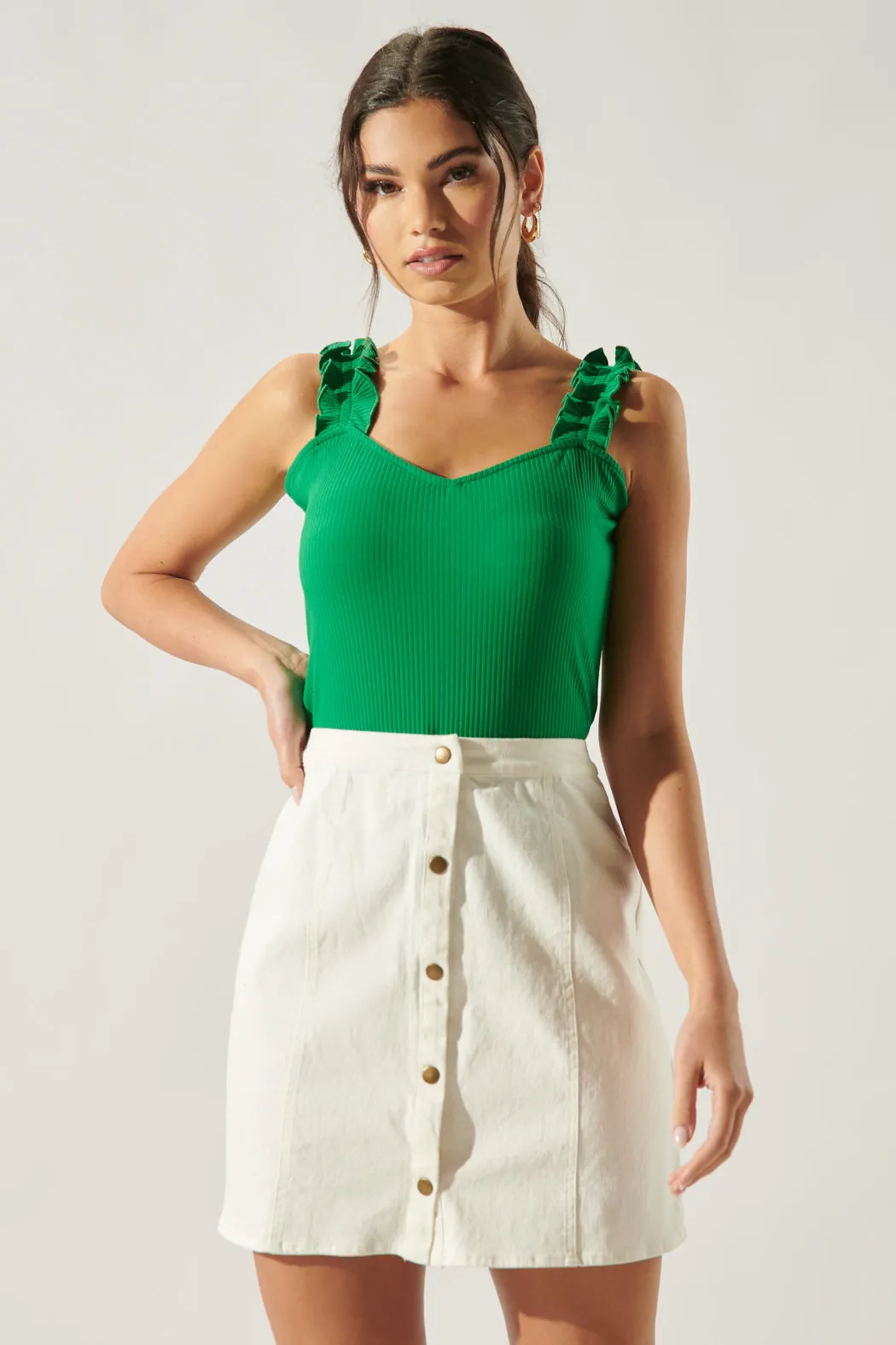 High Roller Ruffle Strap Ribbed Knit Tank