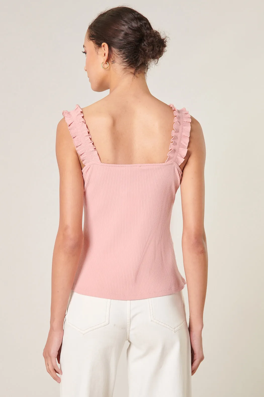 High Roller Ruffle Strap Ribbed Knit Tank