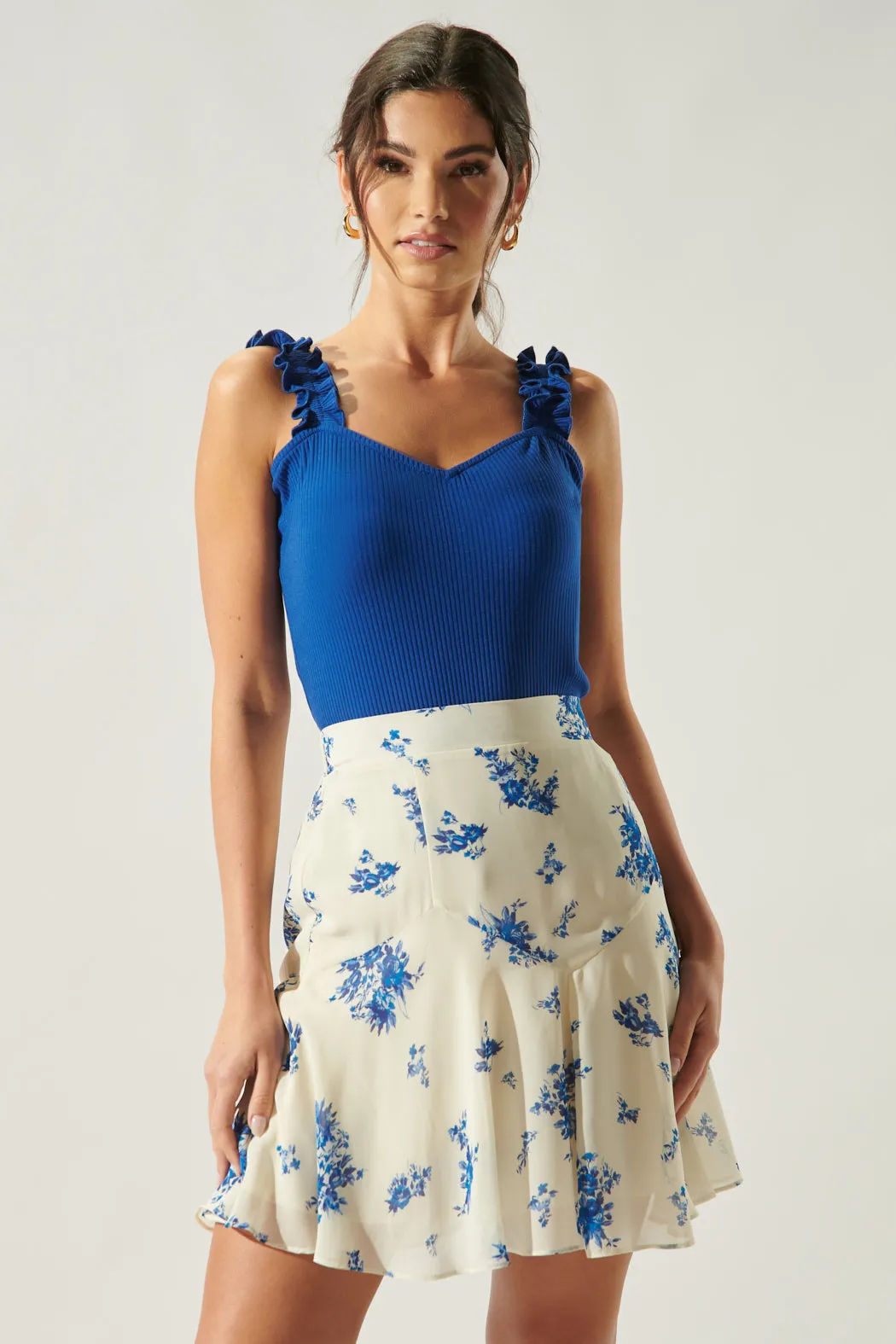 High Roller Ruffle Strap Ribbed Knit Tank