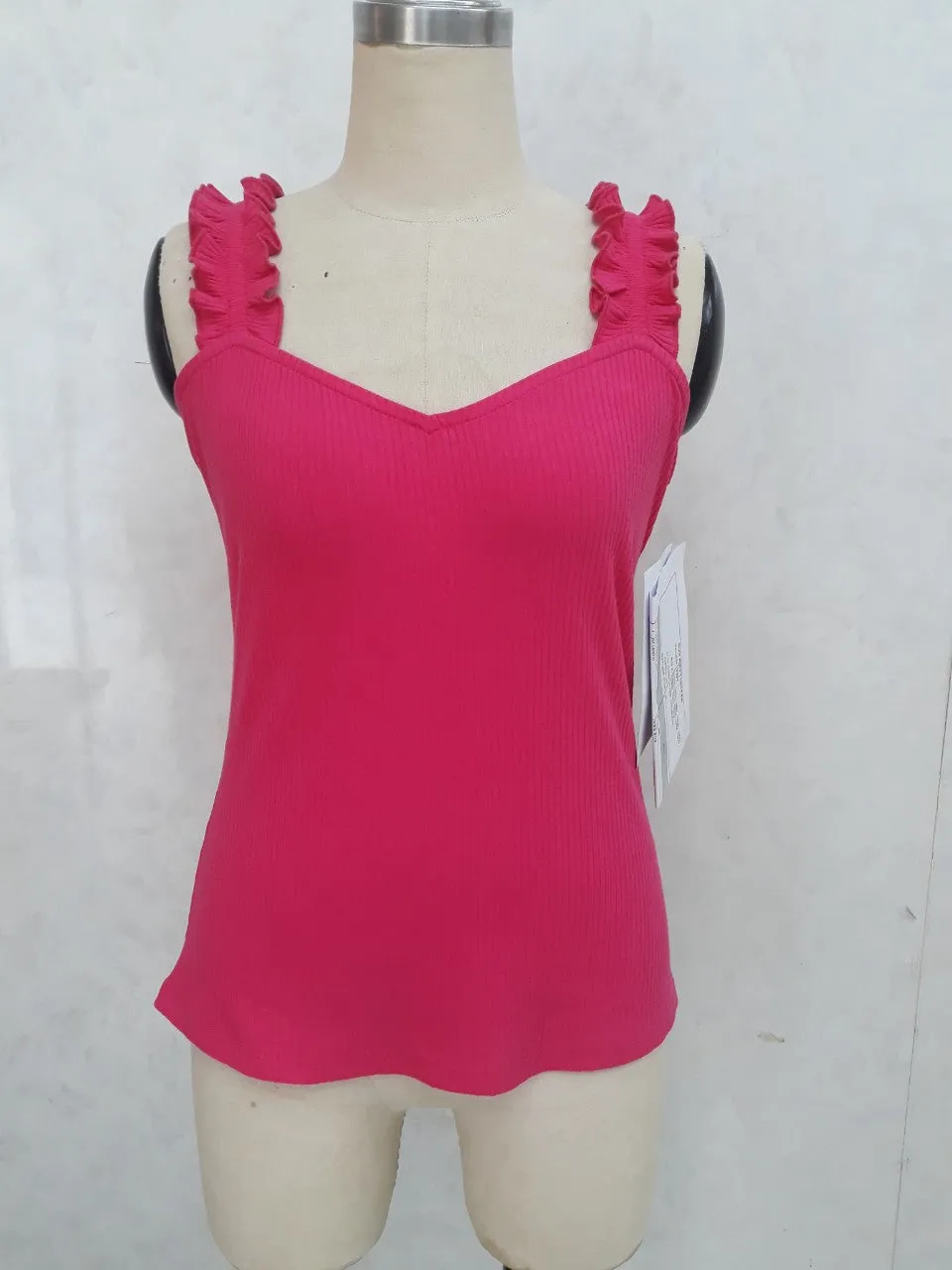 High Roller Ruffle Strap Ribbed Knit Tank