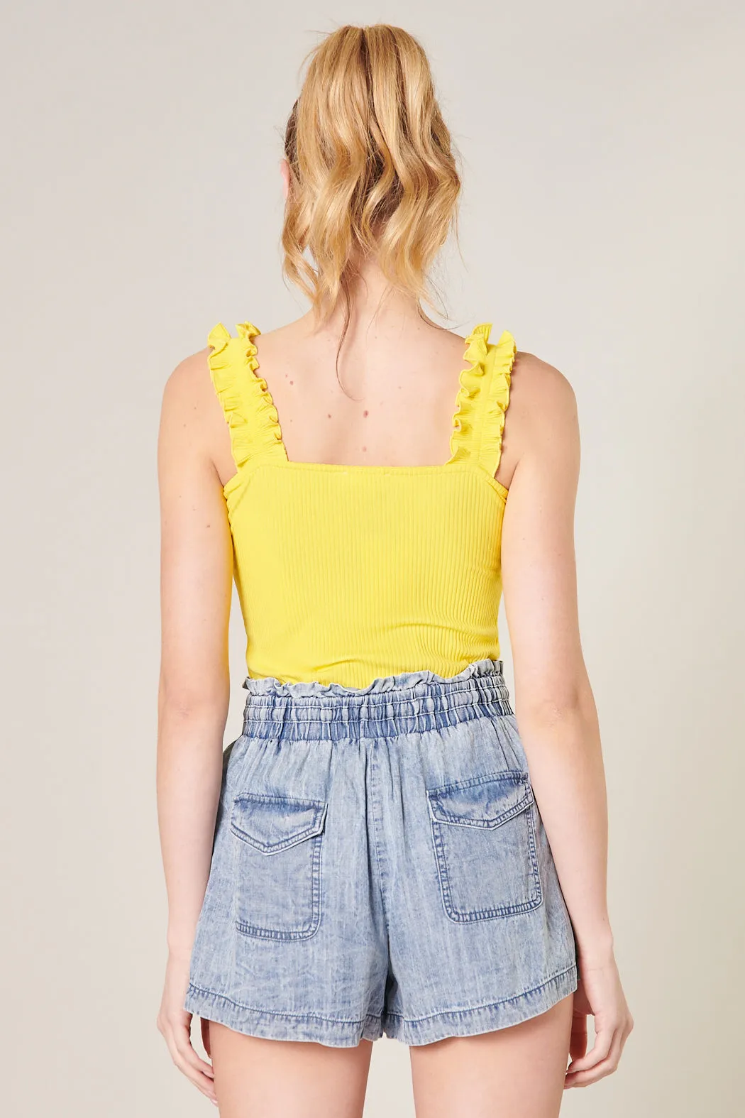 High Roller Ruffle Strap Ribbed Knit Tank