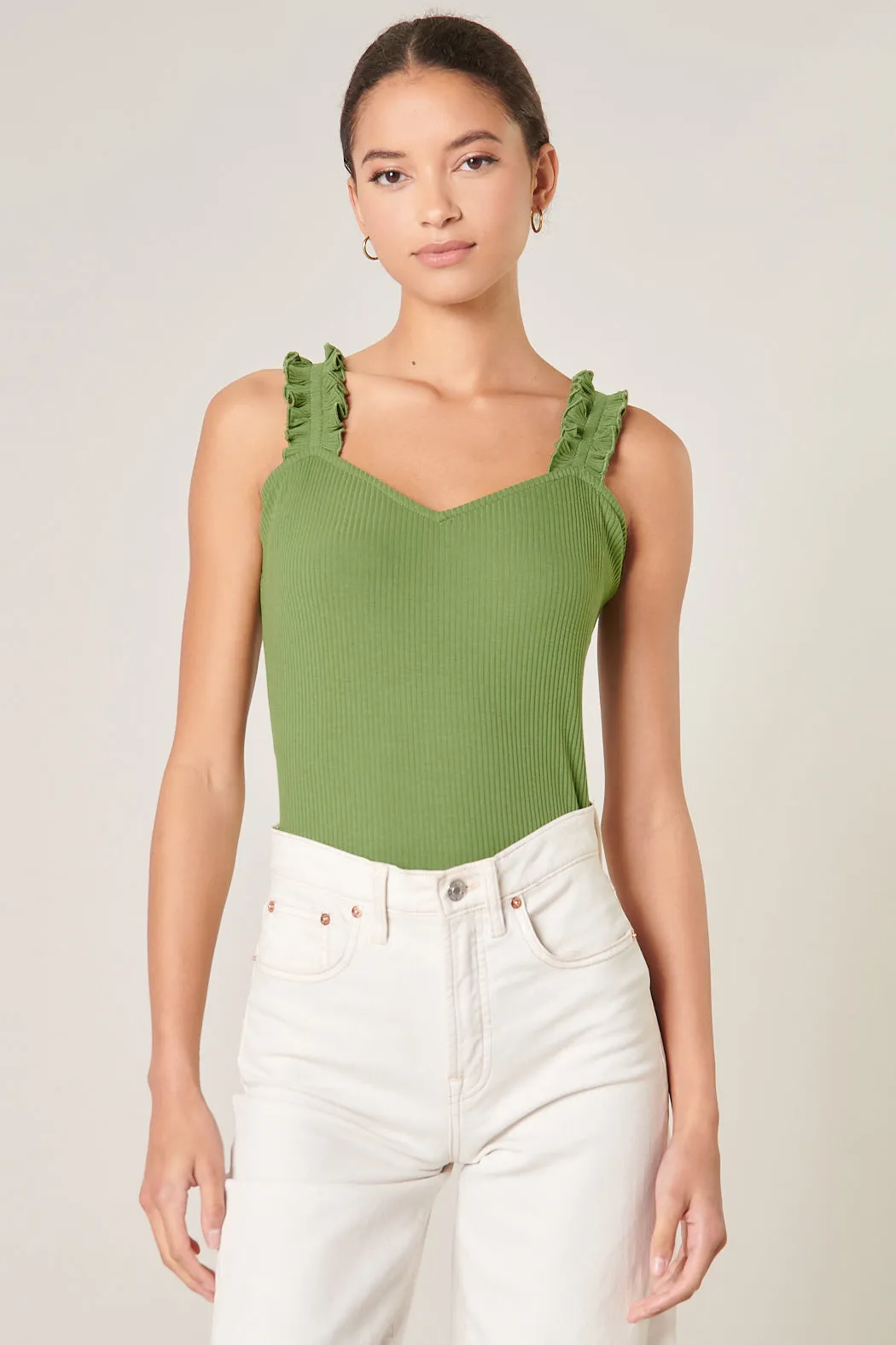 High Roller Ruffle Strap Ribbed Knit Tank