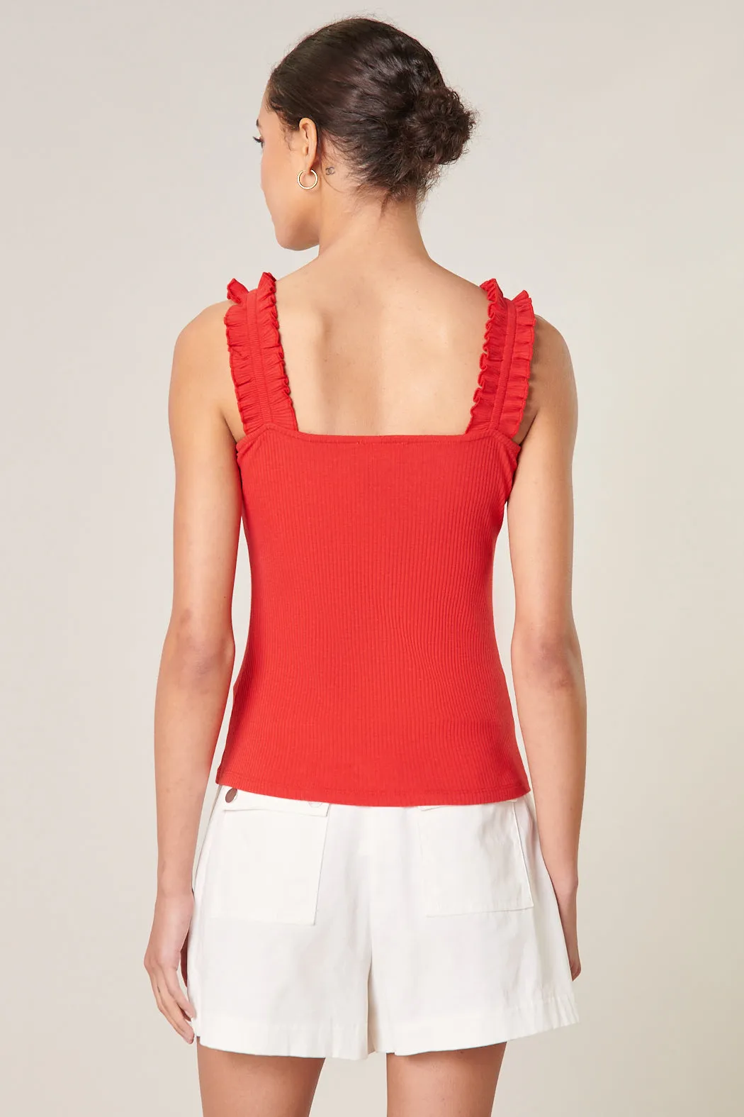 High Roller Ruffle Strap Ribbed Knit Tank