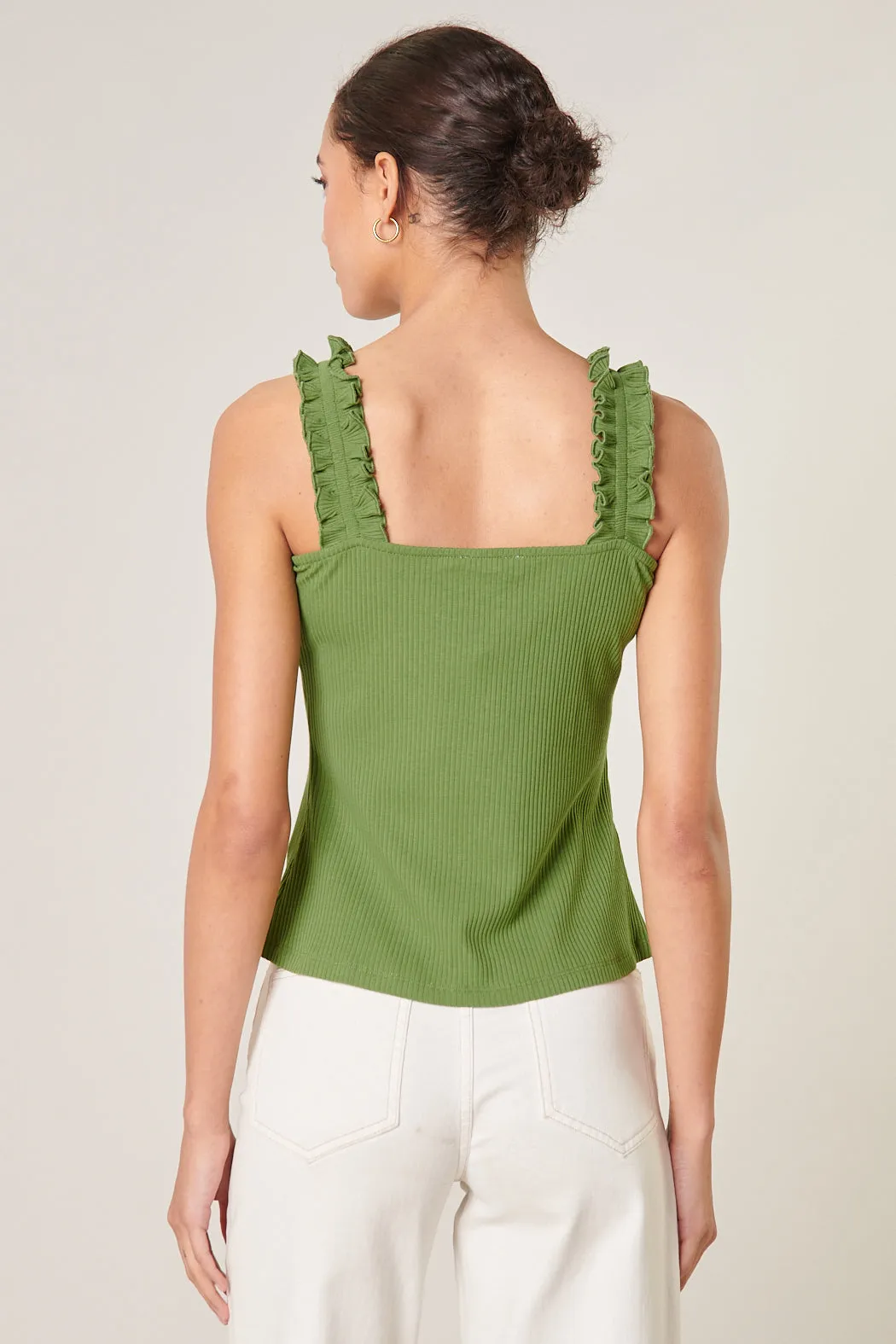 High Roller Ruffle Strap Ribbed Knit Tank