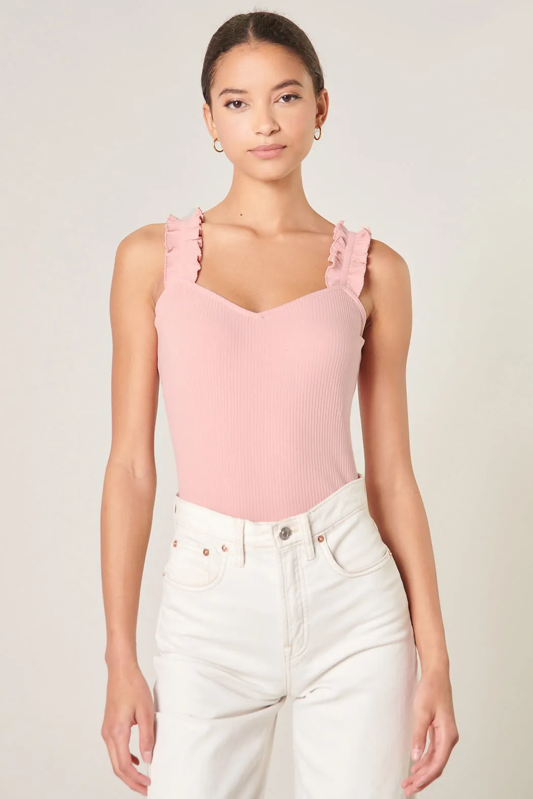 High Roller Ruffle Strap Ribbed Knit Tank