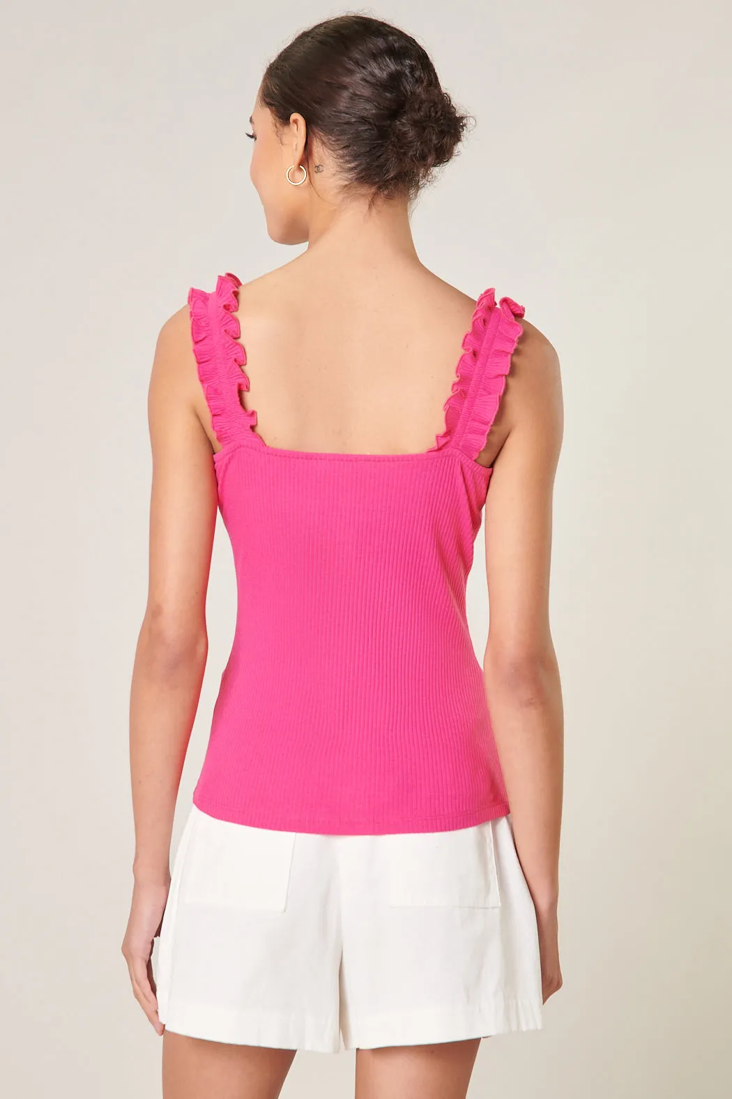 High Roller Ruffle Strap Ribbed Knit Tank