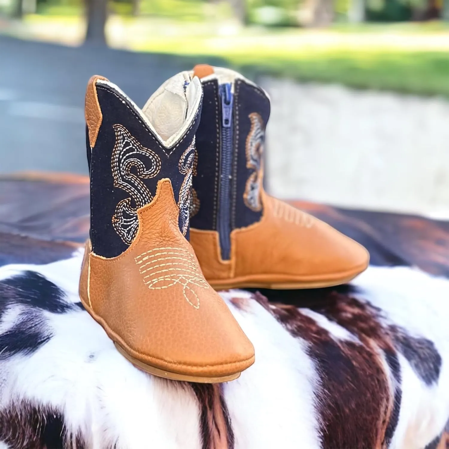 King USA Texas Real Leather Western Boots - Cowboy Bootie for Baby Infant Toddler Boys Girls Newborn