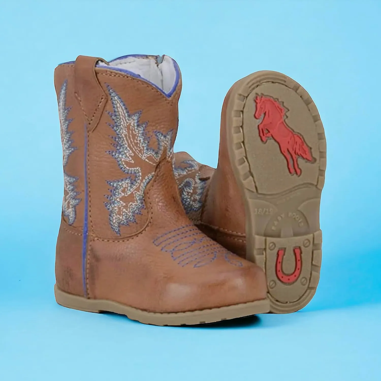 King USA Texas Real Leather Western Boots - Cowboy Bootie for Baby Infant Toddler Boys Girls Newborn