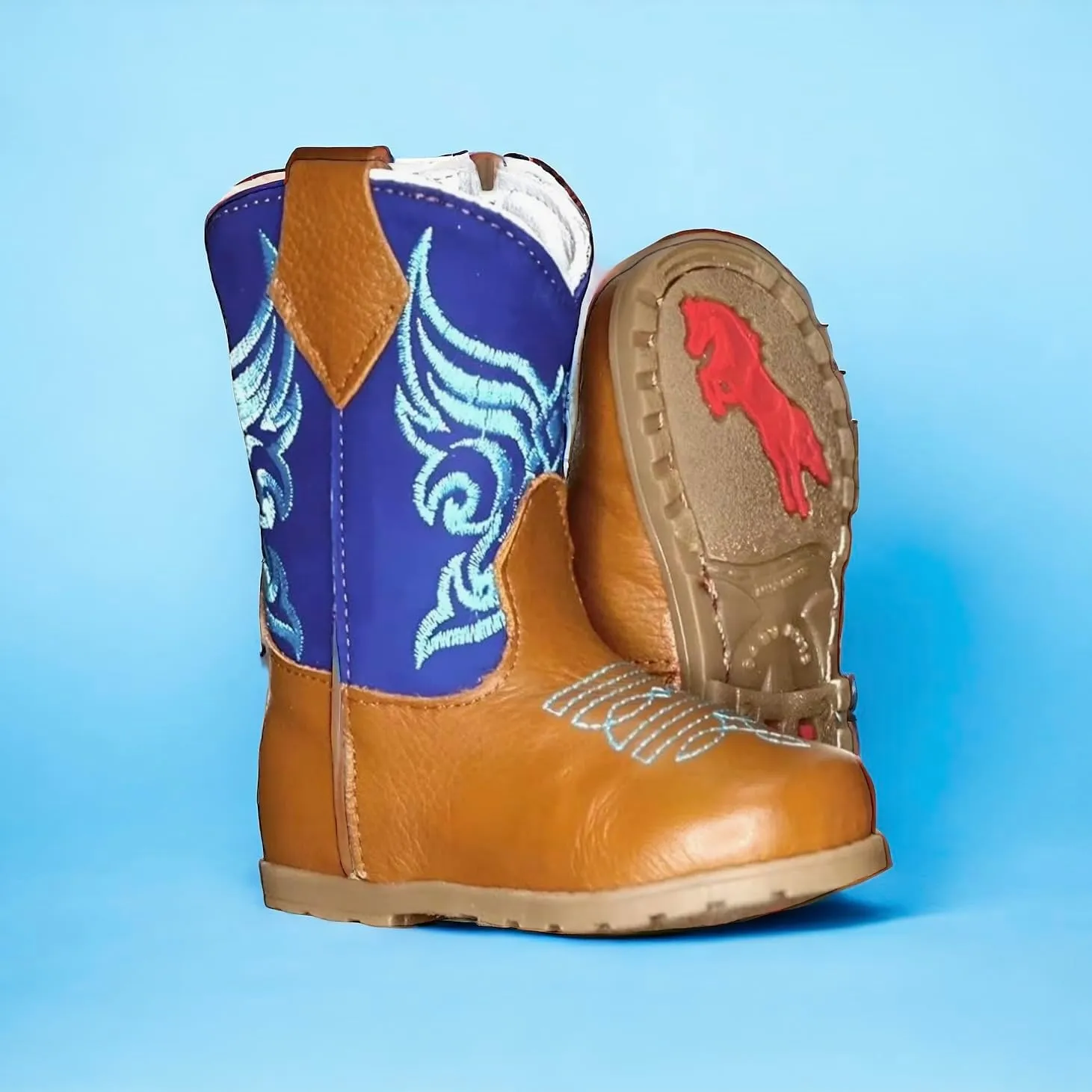 King USA Texas Real Leather Western Boots - Cowboy Bootie for Baby Infant Toddler Boys Girls Newborn
