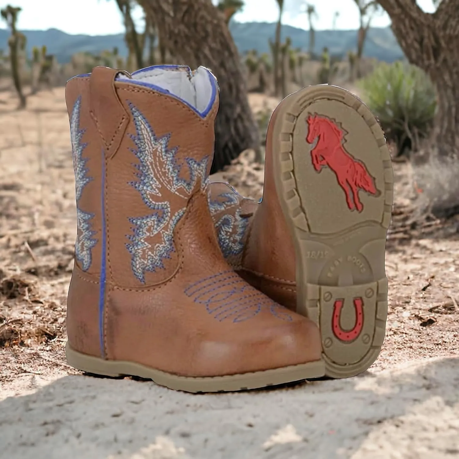 King USA Texas Real Leather Western Boots - Cowboy Bootie for Baby Infant Toddler Boys Girls Newborn