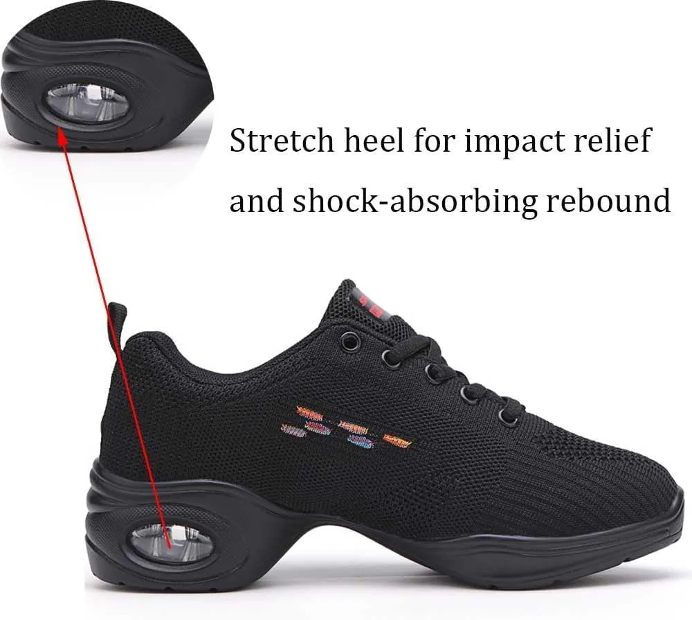 Ladies Jazz Shoes Lace Up Mesh Sneakers - Breathable Cushion Ladies Split Sole Sports Walking Dance Shoes Thick Sole (10,H)