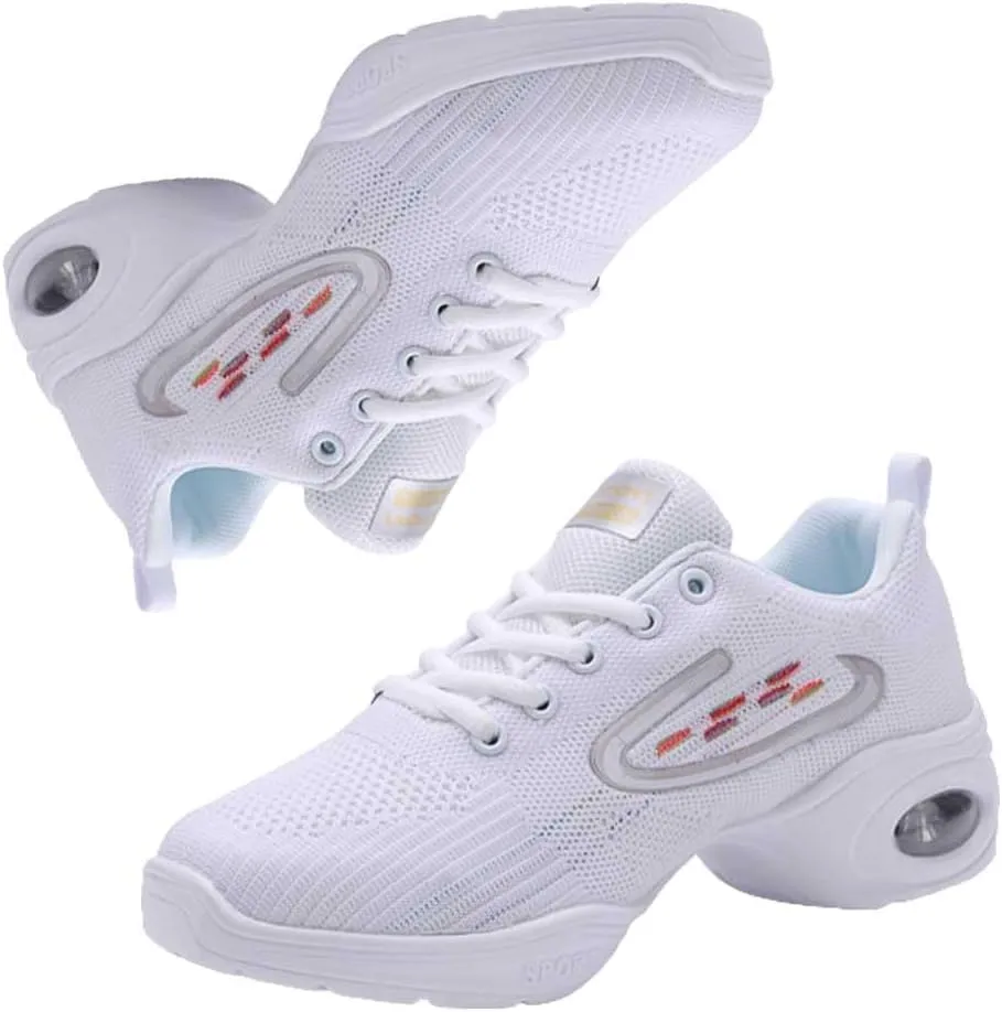 Ladies Jazz Shoes Lace Up Mesh Sneakers - Breathable Cushion Ladies Split Sole Sports Walking Dance Shoes Thick Sole (7,F)