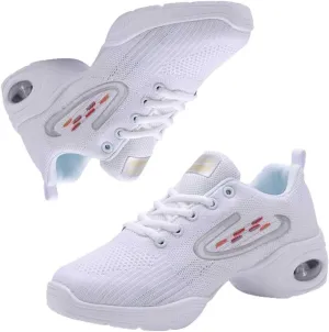 Ladies Jazz Shoes Lace Up Mesh Sneakers - Breathable Cushion Ladies Split Sole Sports Walking Dance Shoes Thick Sole (7,F)