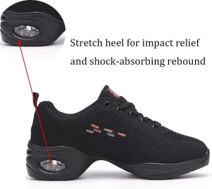 Ladies Jazz Shoes Lace Up Mesh Sneakers - Breathable Cushion Ladies Split Sole Sports Walking Dance Shoes Thick Sole (7,H)