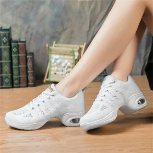 Ladies Jazz Shoes Lace Up Mesh Sneakers - Breathable Cushion Ladies Split Sole Sports Walking Dance Shoes Thick Sole (8.5,L)