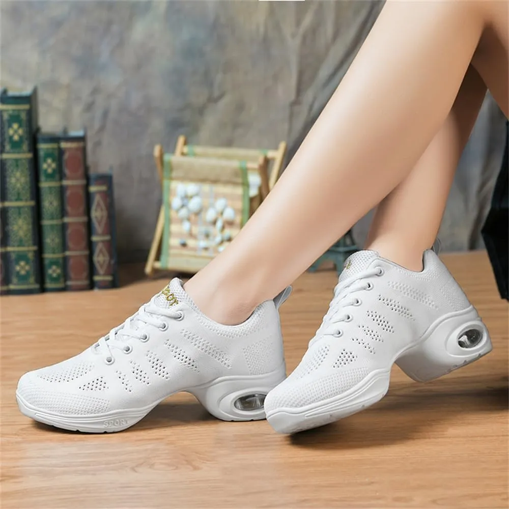 Ladies Jazz Shoes Lace Up Mesh Sneakers - Breathable Cushion Ladies Split Sole Sports Walking Dance Shoes Thick Sole (8.5,L)