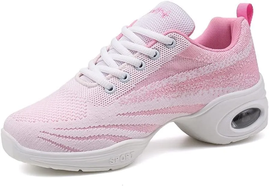 Ladies Jazz Shoes Lace Up Mesh Sneakers - Breathable Cushion Ladies Split Sole Sports Walking Dance Shoes Thick Sole (8.5,M)
