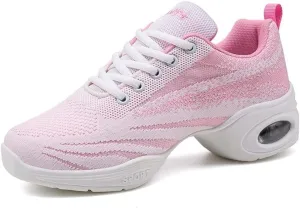 Ladies Jazz Shoes Lace Up Mesh Sneakers - Breathable Cushion Ladies Split Sole Sports Walking Dance Shoes Thick Sole (8.5,M)