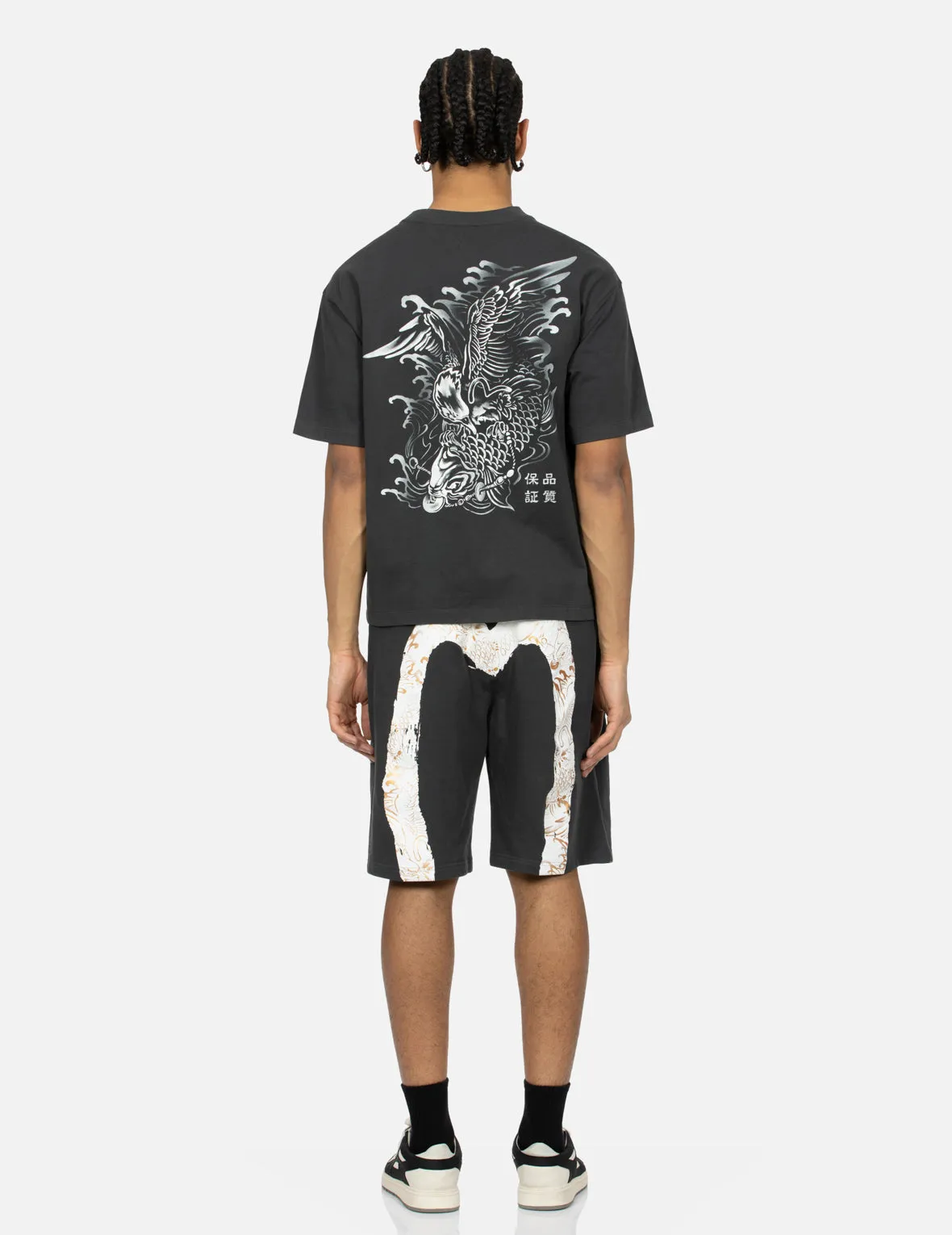 Logo Embroidery and "Soaring Seagull and Dancing Carp" Print Relax Fit T-shirt