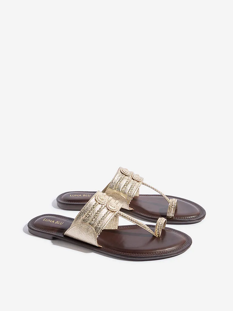 LUNA BLU Gold Braided Kolhapuri Sandals